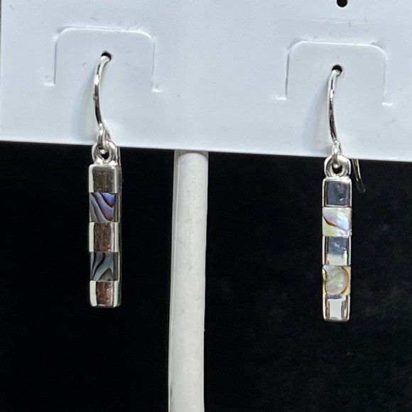 Sterling Silver With Abalone Shell Pierced Dangle Earrings Signed SU (3650) - Picture 3 of 5